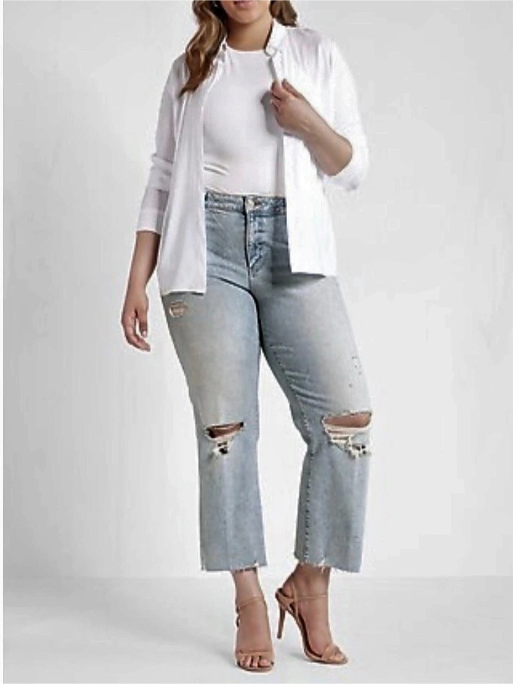 Express Mid Rise Light Wash Ripped 90s Ankle Boot Jeans-Size 4S